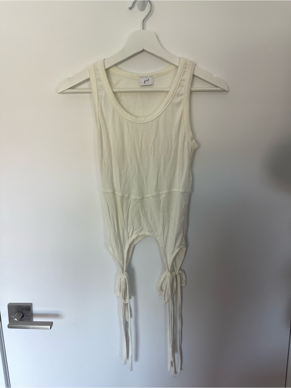 Geel Women's Cream Tank Top with Tie Details